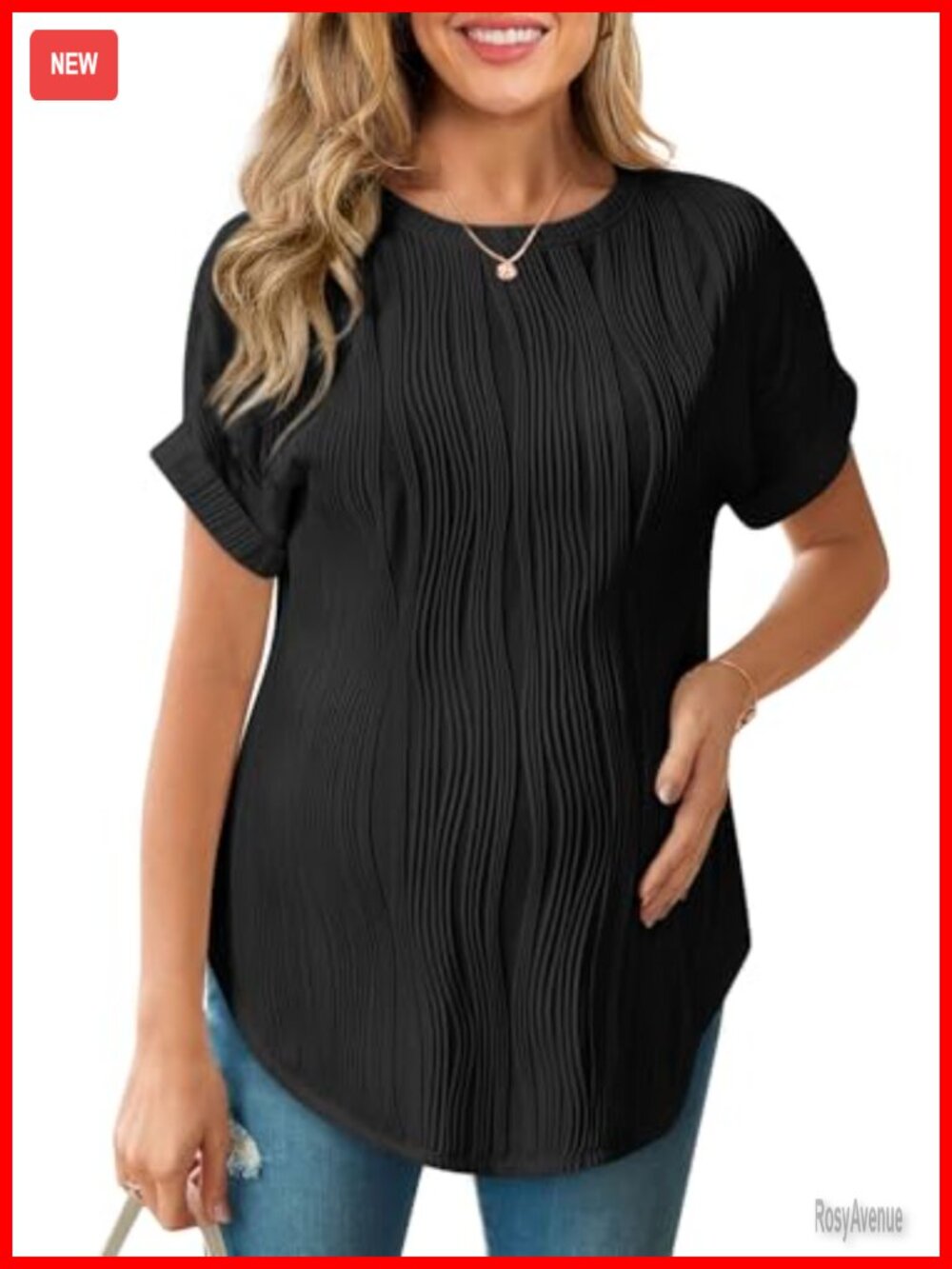 Maternity Textured Short Sleeve Crew Neck Nursing Top Roll Up Sleeve